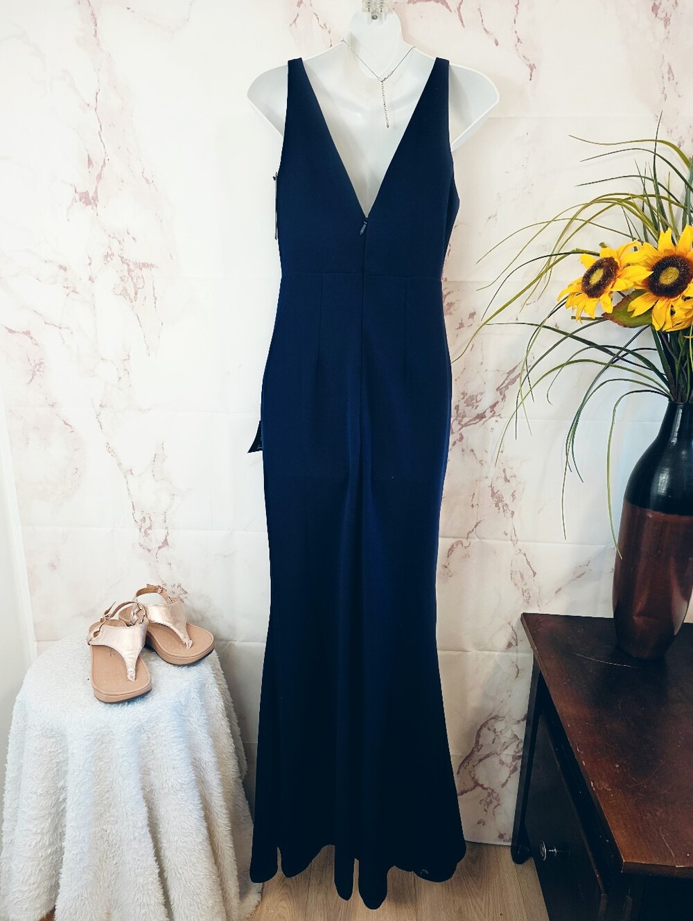 Lulus Melora Navy Blue Maxi Dress NWT Mermaid Wedding Guest Evening Gown S - Picture 7 of 9